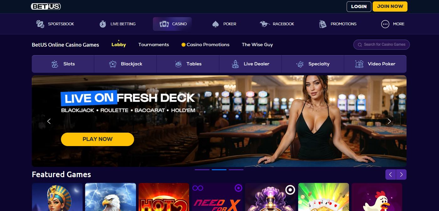 BetUS Casino lobby and category bar