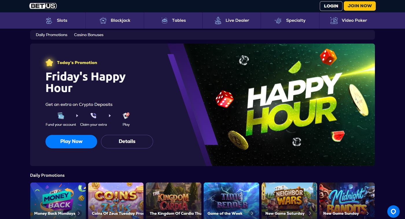 BetUS daily promotions led by Friday Happy Hour