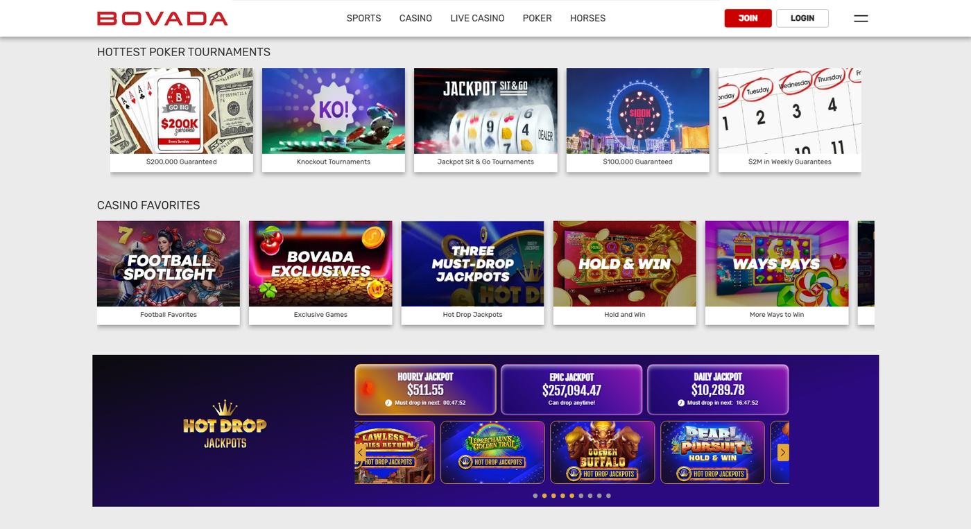 Bovada poker tournaments and casino favorite categories