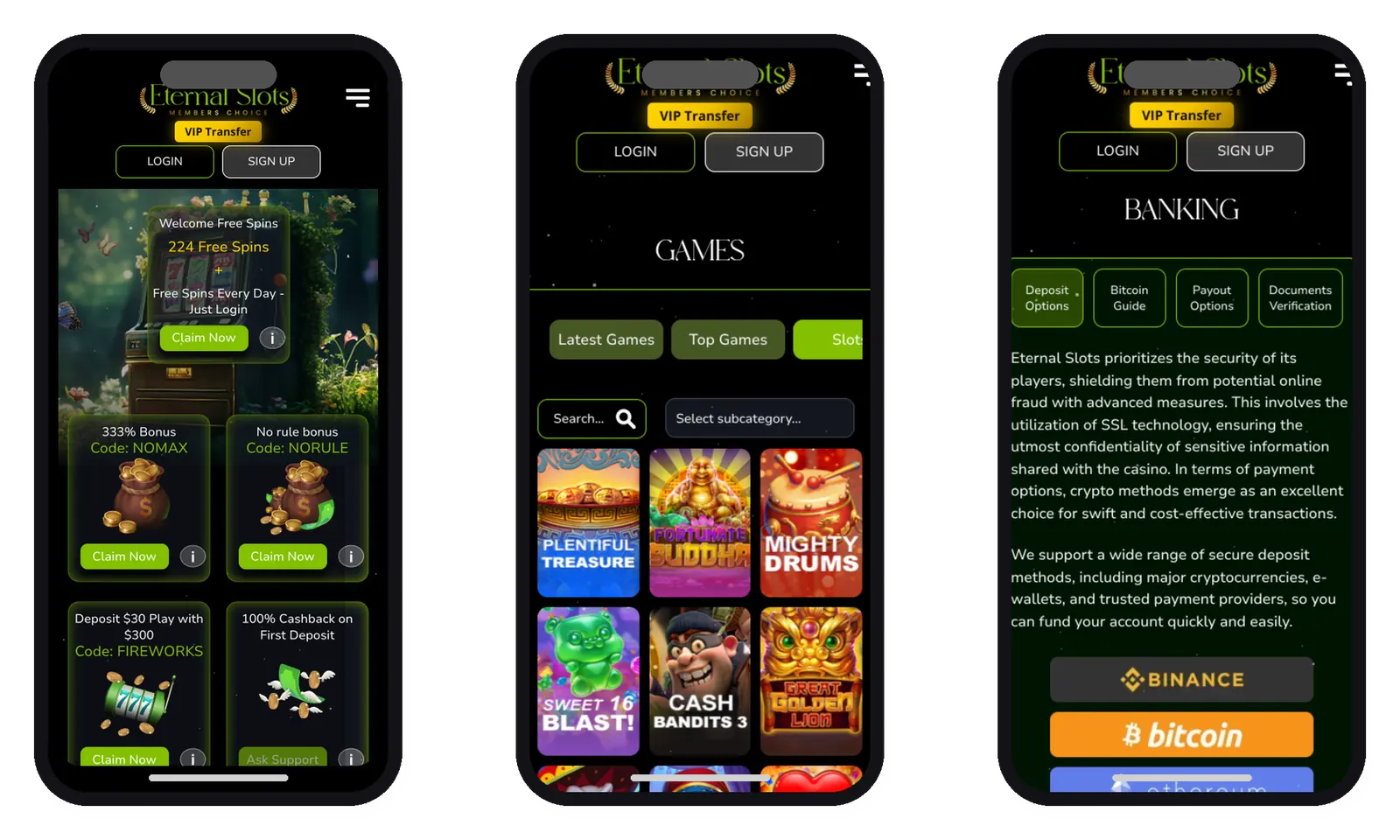 Eternal Slots mobile screens in phone frames