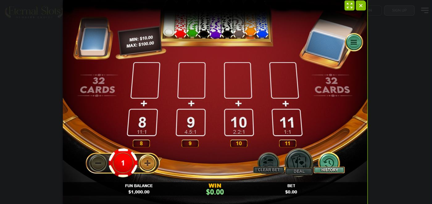 32 Cards table at Eternal Slots with a ten dollar minimum