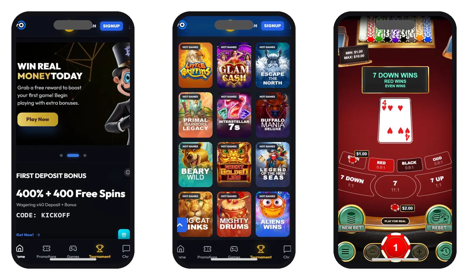 MrO Casino mobile screens in phone frames