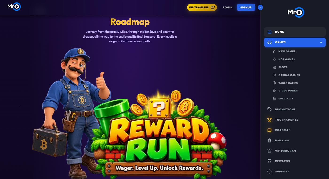 MrO Casino Reward Run roadmap with wager milestones