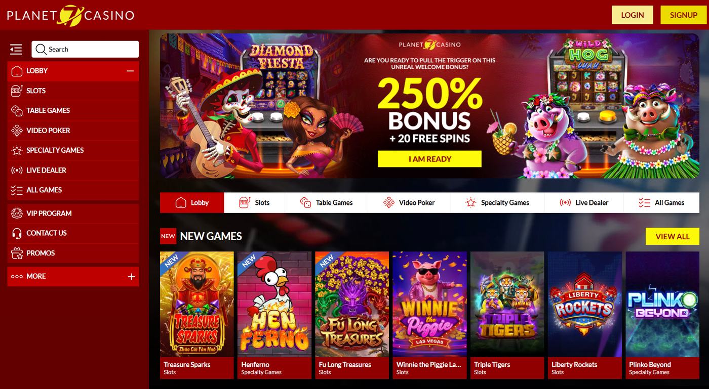 Planet 7 slots and specialty games in the new games row