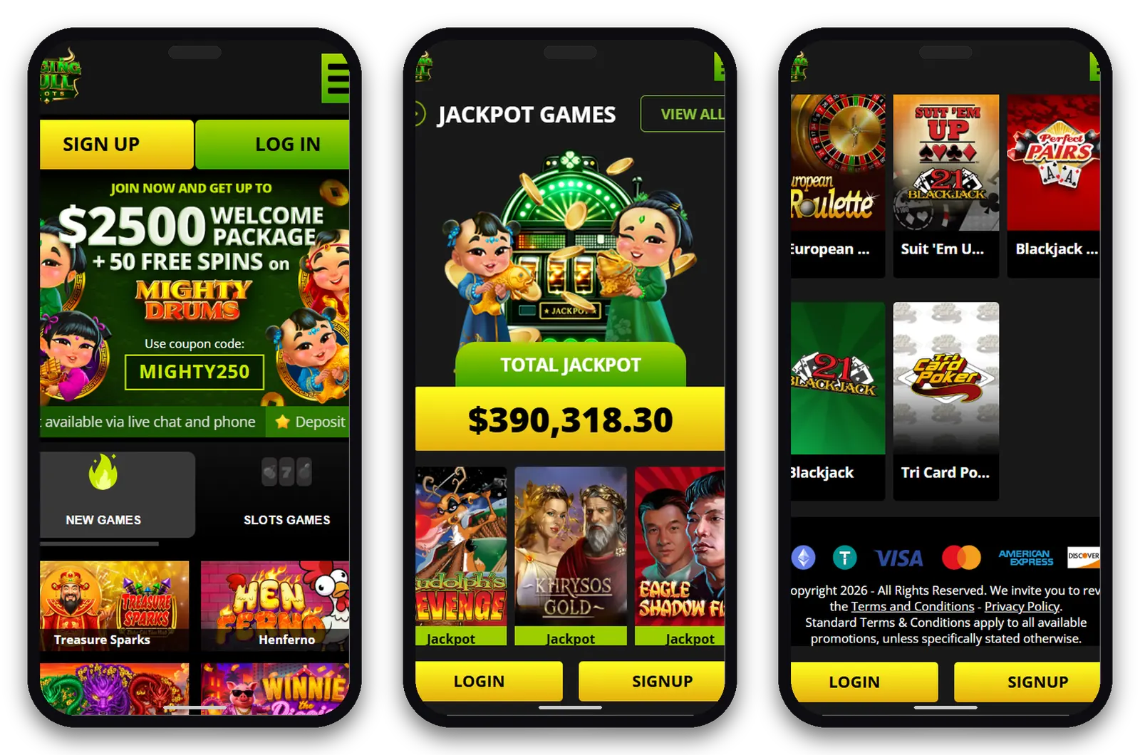 Raging Bull mobile screens in phone frames